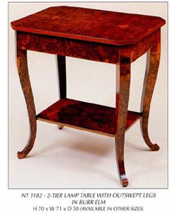 2-Tier Lamp Table with Out swept Legs in Burr Elm