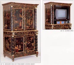 Ebonised and Gilt Chinoiserie 4-Door Cabinet