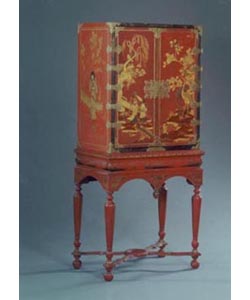Red hand painted Chinoiserie Cabinet on Stand