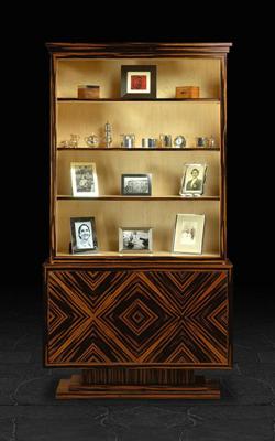 Two Door Open Bookcase in Quartered Macassar Ebony