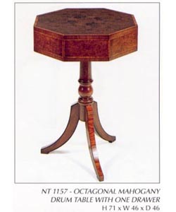 Octagonal Mahogany Drum Table with One Drawer