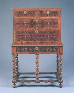 William & Mary Oyster Walnut Chest on Stand