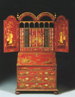 Bureau Cabinet in Red Chinoiserie Finish