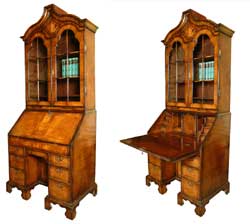 Queen Anne Kneehole Bureau Bookcase